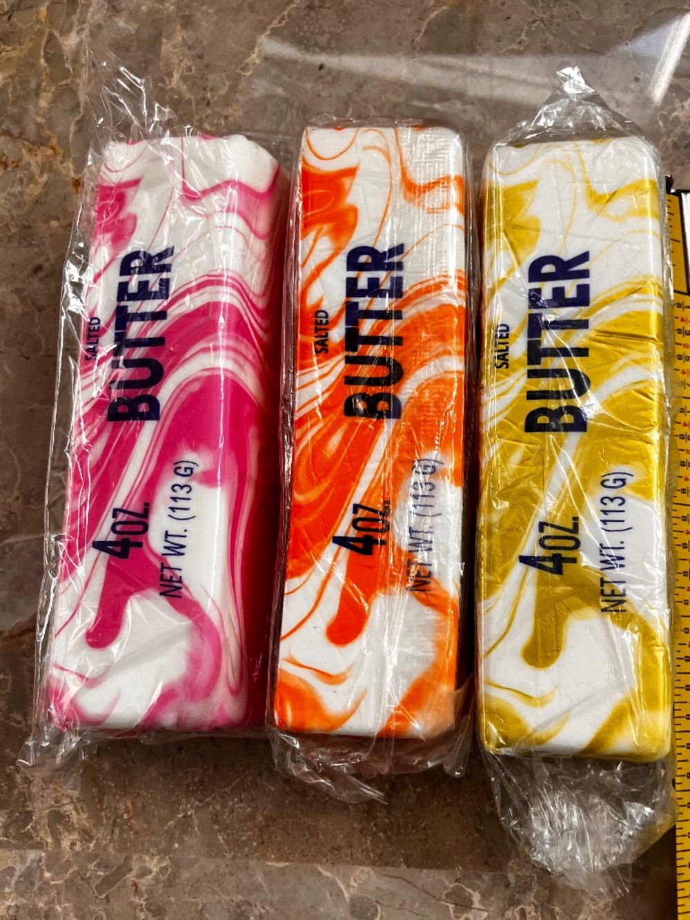 Swirl Butter Stick Squishy Toy Set of 3 Pink Orange Yellow 5.5"